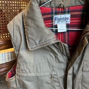 Repâge Khaki Vest with Red Plaid Lining